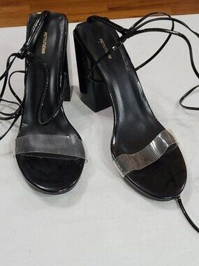 Pretty Little Thing Womens Shoe Lace Up Heels Black Clear Strap Sz 8 EUC
